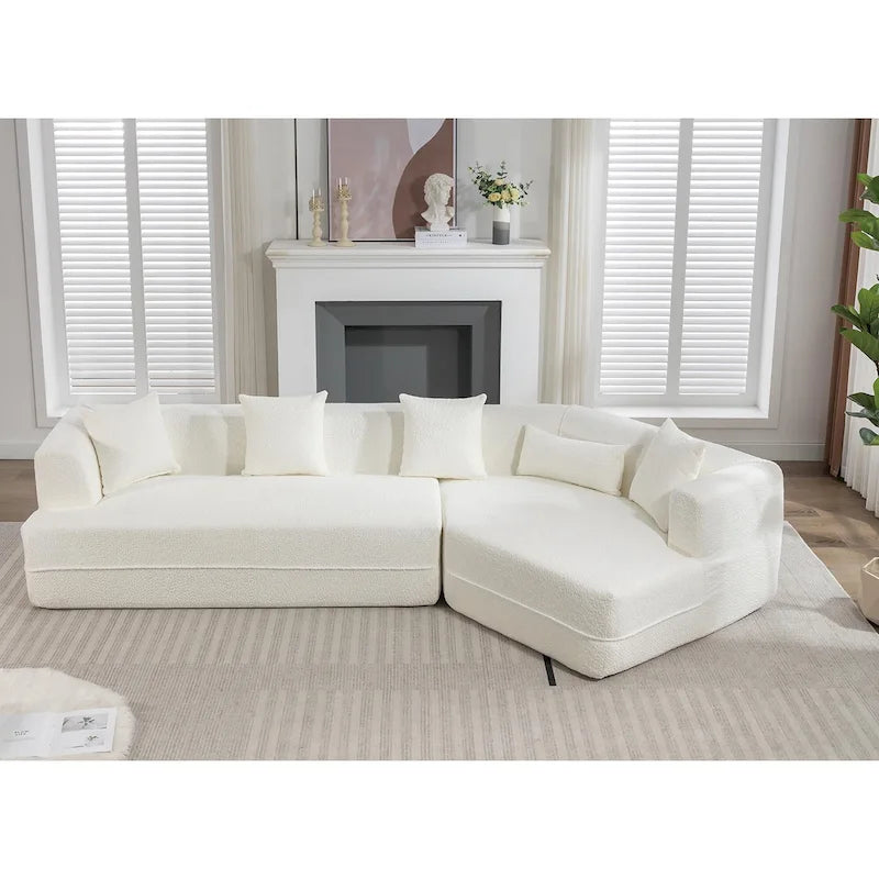 Divano modulare componibile bouclé bianco crema, combinazione libera, 3-4 posti a sedere