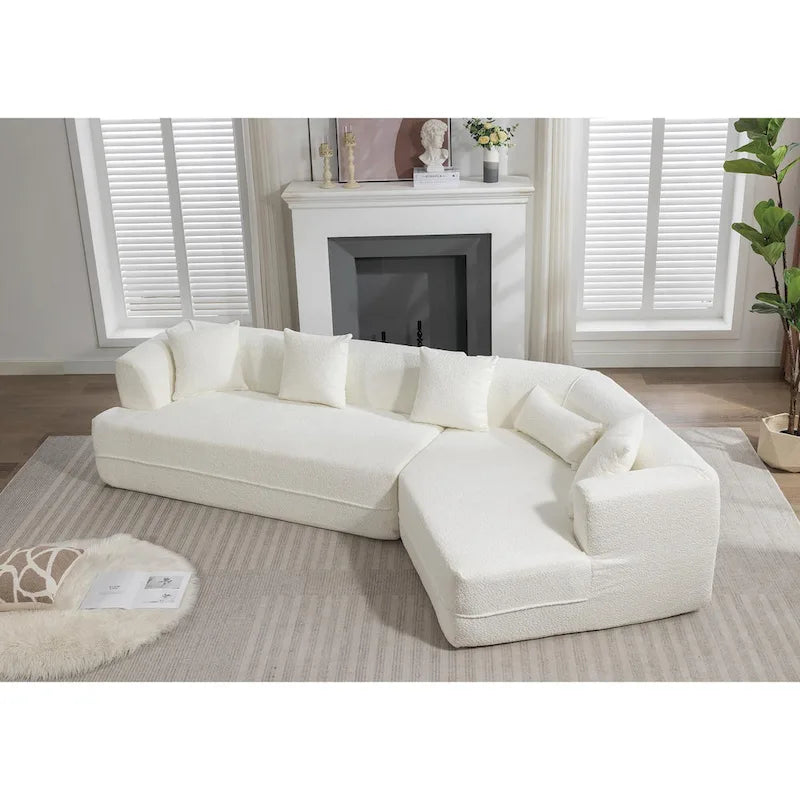 Divano modulare componibile bouclé bianco crema, combinazione libera, 3-4 posti a sedere
