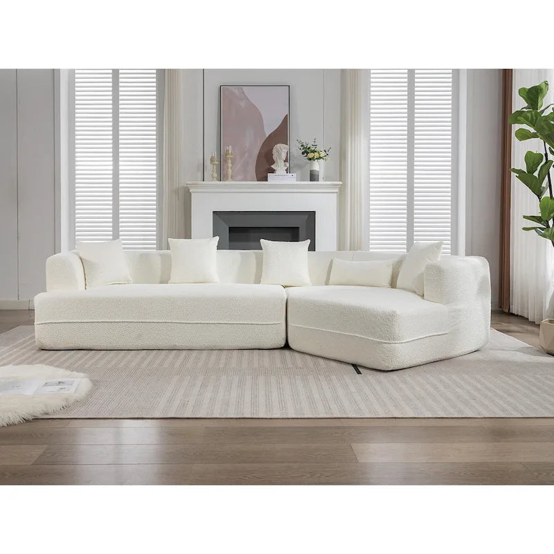 Divano modulare componibile bouclé bianco crema, combinazione libera, 3-4 posti a sedere