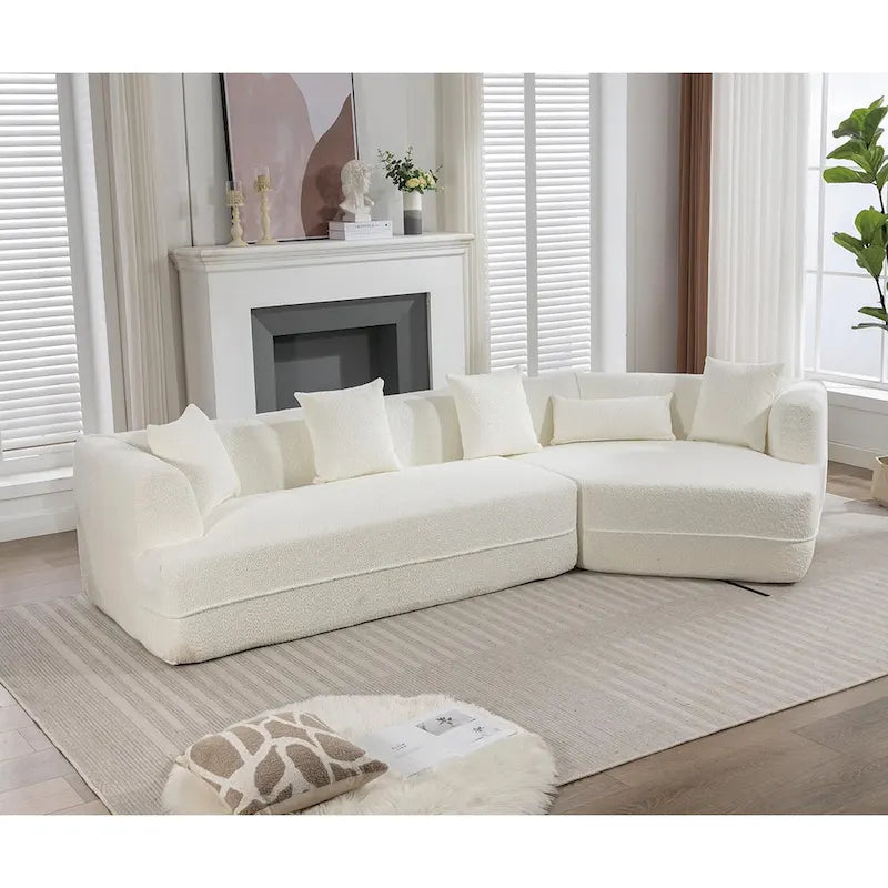 Divano modulare componibile bouclé bianco crema, combinazione libera, 3-4 posti a sedere