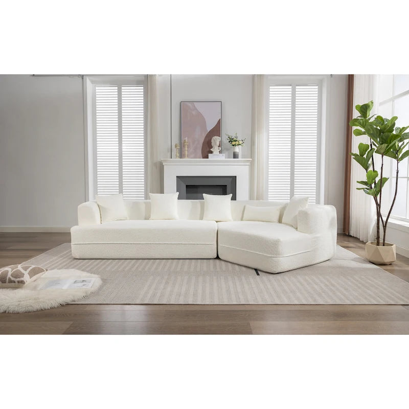 Divano modulare componibile bouclé bianco crema, combinazione libera, 3-4 posti a sedere
