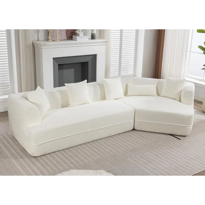 Divano modulare componibile bouclé bianco crema, combinazione libera, 3-4 posti a sedere