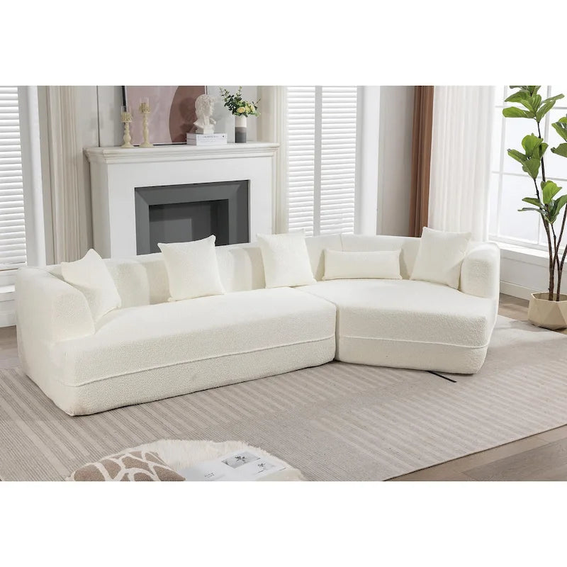 Divano modulare componibile bouclé bianco crema, combinazione libera, 3-4 posti a sedere