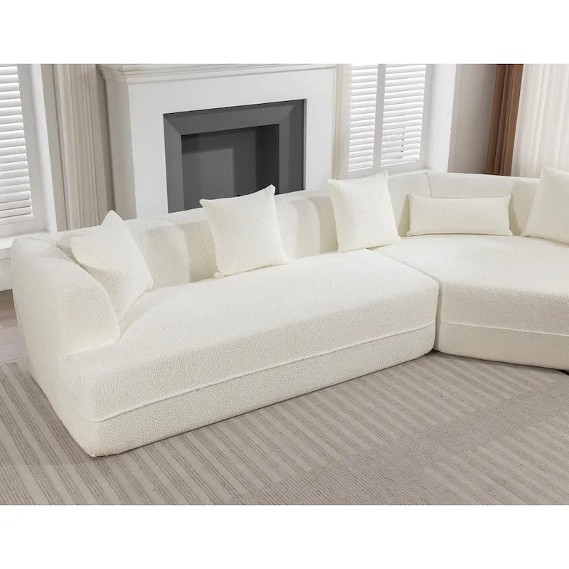 Divano modulare componibile bouclé bianco crema, combinazione libera, 3-4 posti a sedere