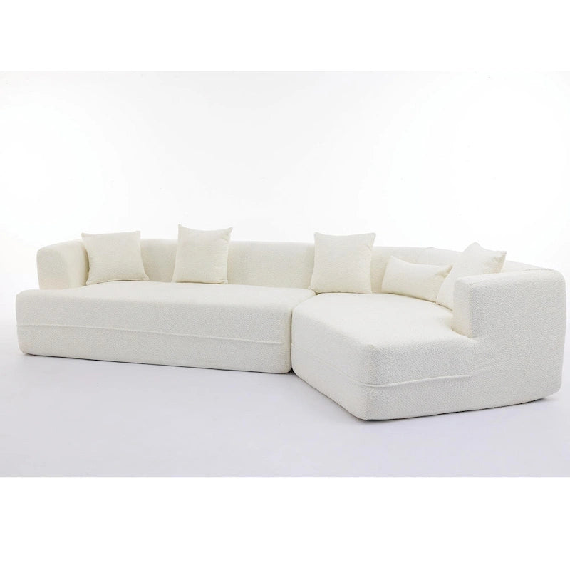 Divano modulare componibile bouclé bianco crema, combinazione libera, 3-4 posti a sedere