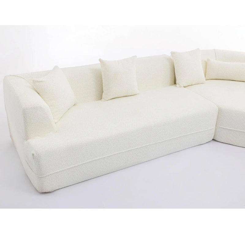 Divano modulare componibile bouclé bianco crema, combinazione libera, 3-4 posti a sedere