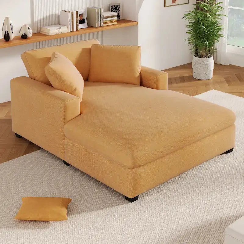 Chaise Longue Gialla con Gambe in Legno, 1–2 Posti