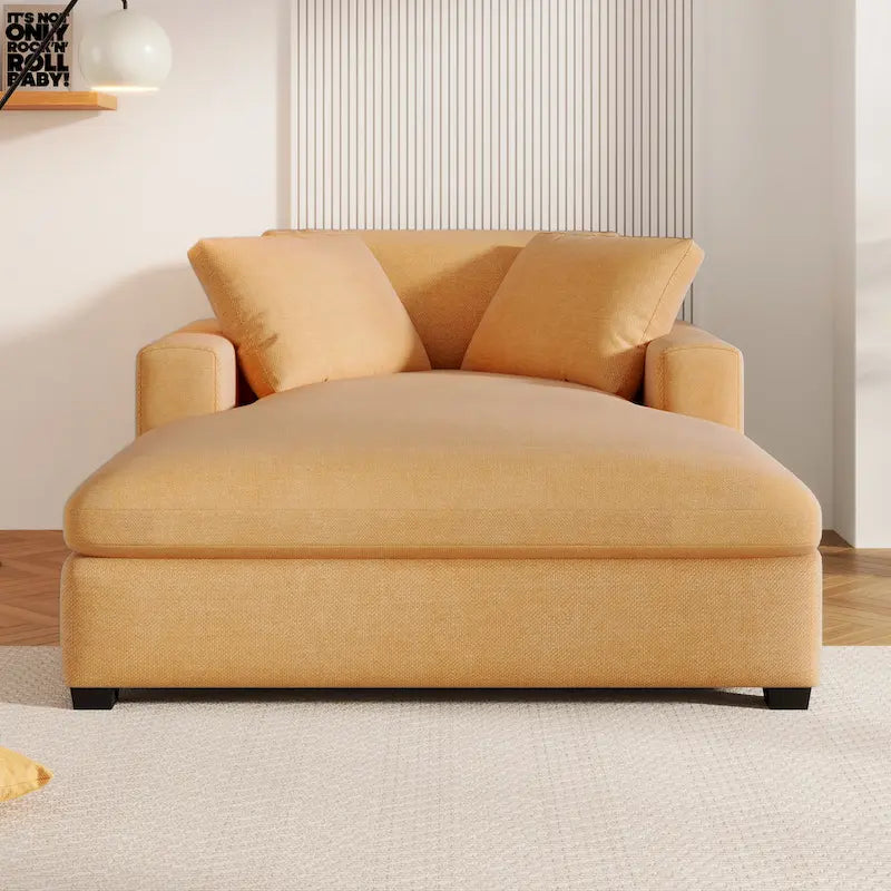 Chaise Longue Gialla con Gambe in Legno, 1–2 Posti