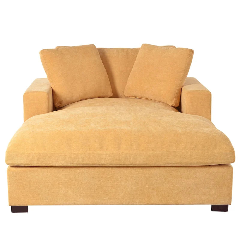 Chaise Longue Gialla con Gambe in Legno, 1–2 Posti