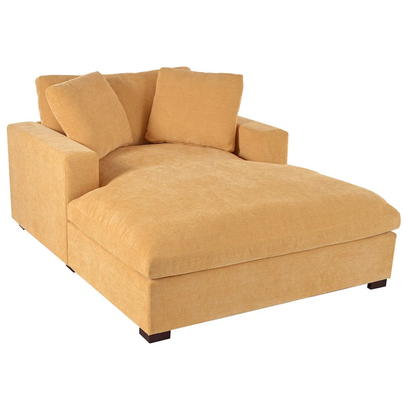 Chaise Longue Gialla con Gambe in Legno, 1–2 Posti