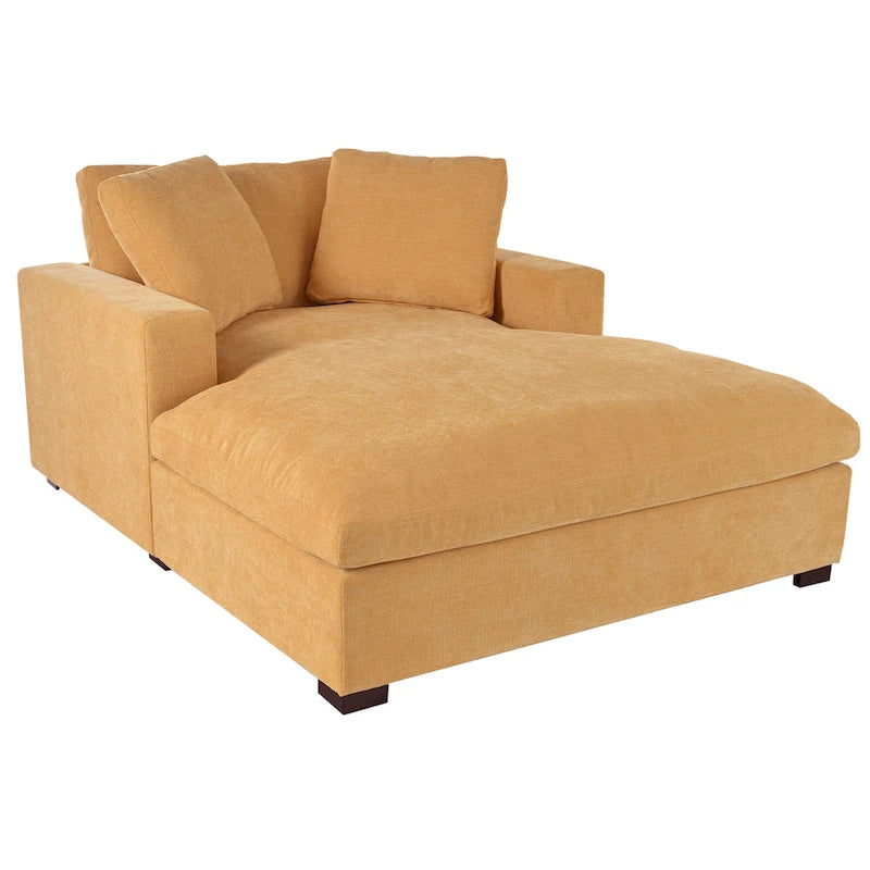 Chaise Longue Gialla con Gambe in Legno, 1–2 Posti