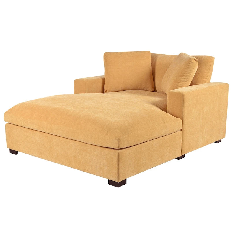 Chaise Longue Gialla con Gambe in Legno, 1–2 Posti