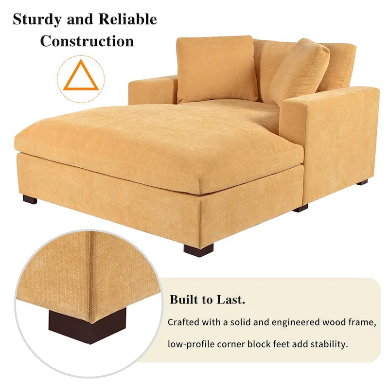 Chaise Longue Gialla con Gambe in Legno, 1–2 Posti