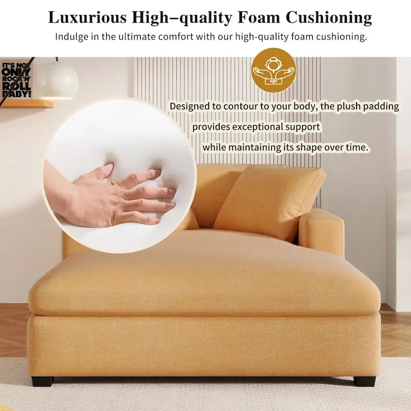 Chaise Longue Gialla con Gambe in Legno, 1–2 Posti