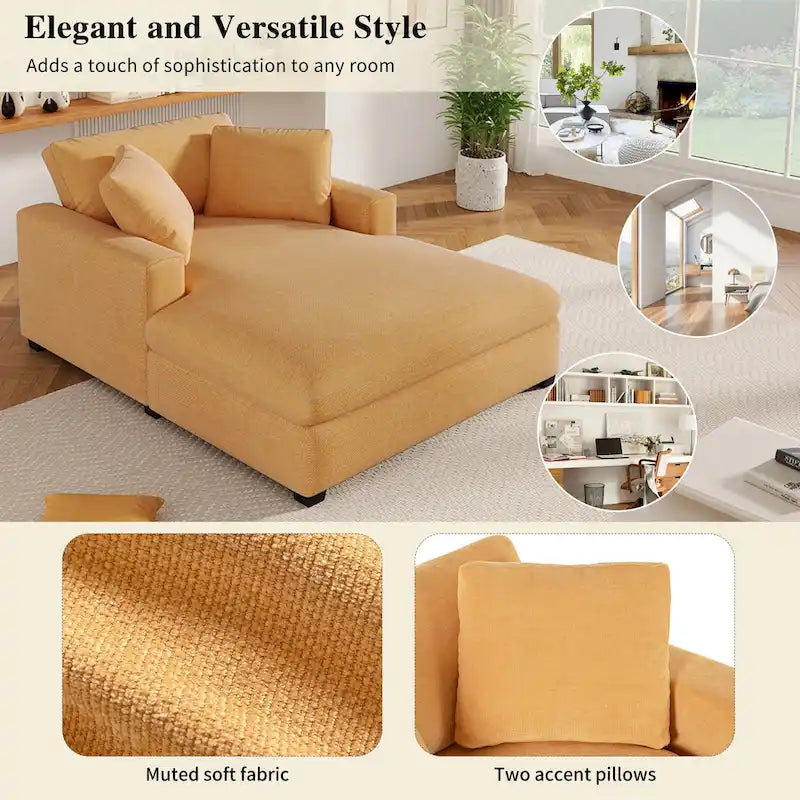 Chaise Longue Gialla con Gambe in Legno, 1–2 Posti