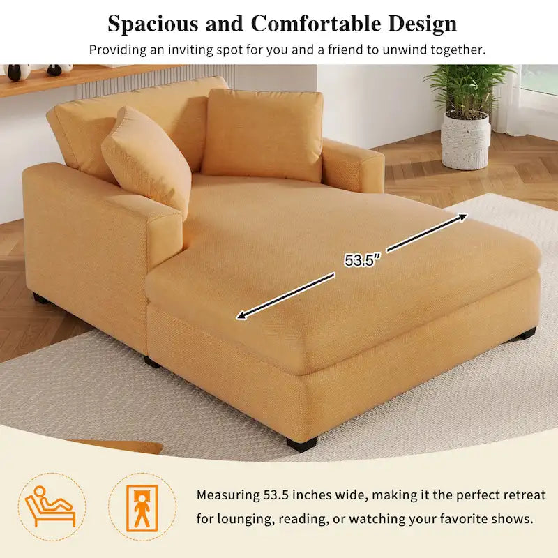 Chaise Longue Gialla con Gambe in Legno, 1–2 Posti