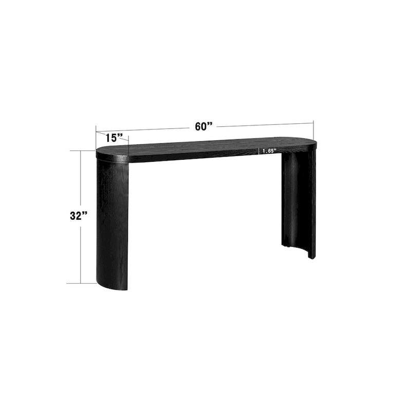 Console nera con gambe curve, piano ovale, montaggio a 1 persona