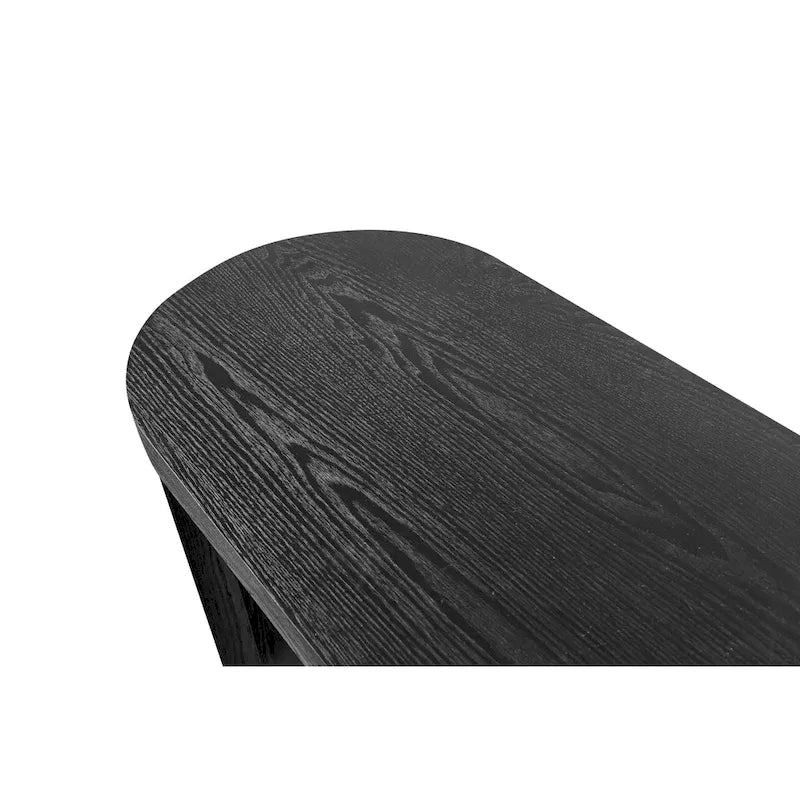 Console nera con gambe curve, piano ovale, montaggio a 1 persona