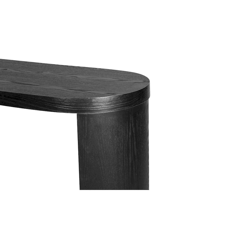 Console nera con gambe curve, piano ovale, montaggio a 1 persona