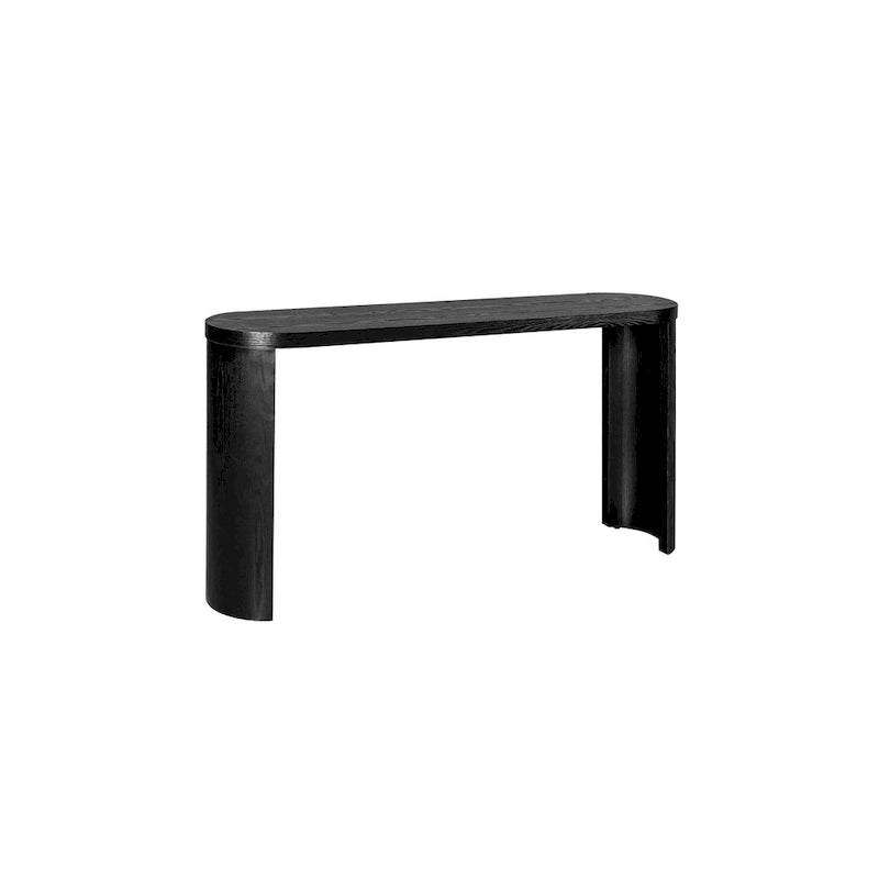 Console nera con gambe curve, piano ovale, montaggio a 1 persona