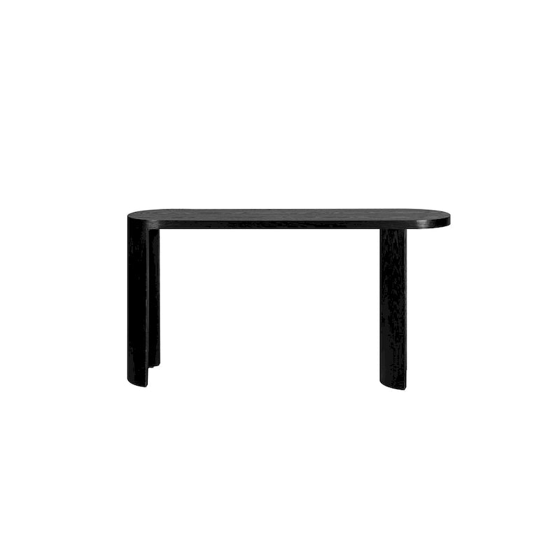 Console nera con gambe curve, piano ovale, montaggio a 1 persona