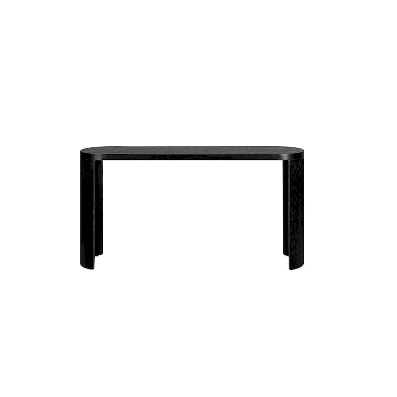 Console nera con gambe curve, piano ovale, montaggio a 1 persona