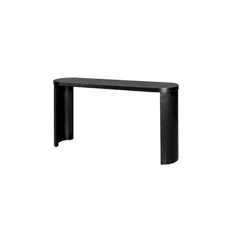 Console nera con gambe curve, piano ovale, montaggio a 1 persona