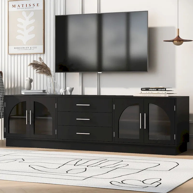 Mobile TV moderno bianco/nero, Adatto a TV fino a 75", Montaggio per 2-3 persone