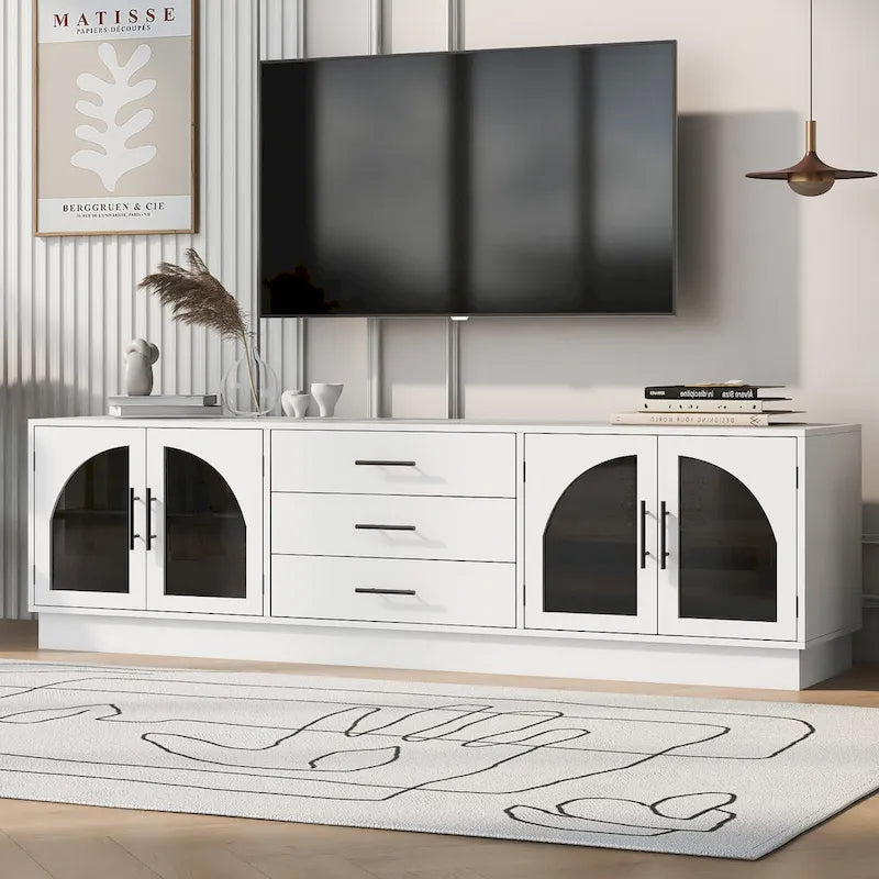 Mobile TV moderno bianco/nero, Adatto a TV fino a 75", Montaggio per 2-3 persone