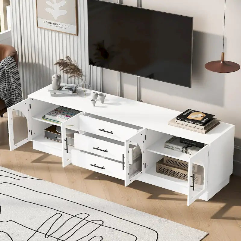 Mobile TV moderno bianco/nero, Adatto a TV fino a 75", Montaggio per 2-3 persone