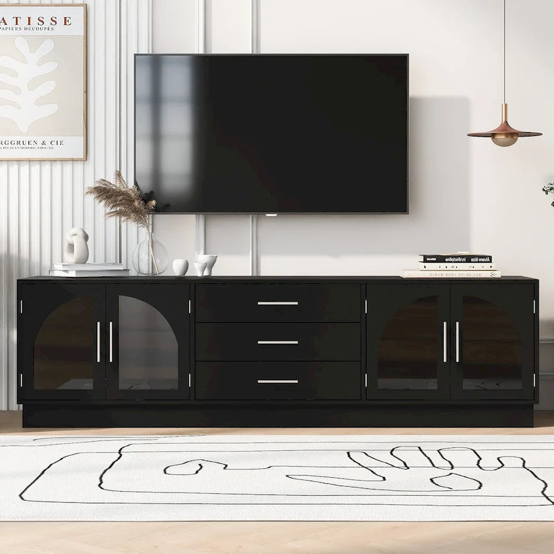 Mobile TV moderno bianco/nero, Adatto a TV fino a 75", Montaggio per 2-3 persone