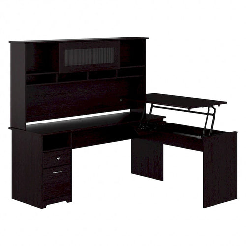Scrivania angolare con mobile pensile regolabile in altezza, da 72", multicolore, 1 posto