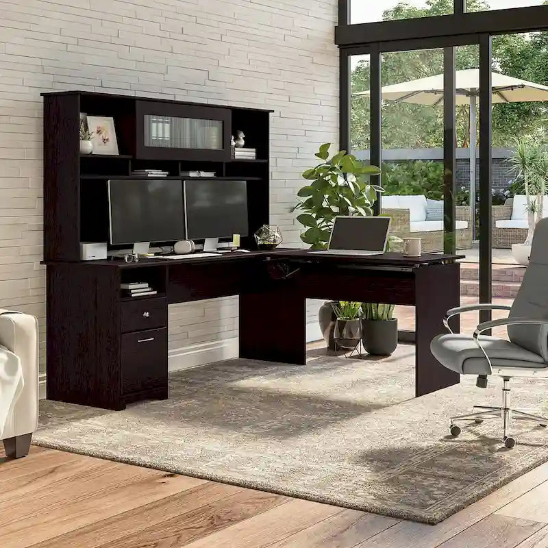 Scrivania angolare con mobile pensile regolabile in altezza, da 72", multicolore, 1 posto