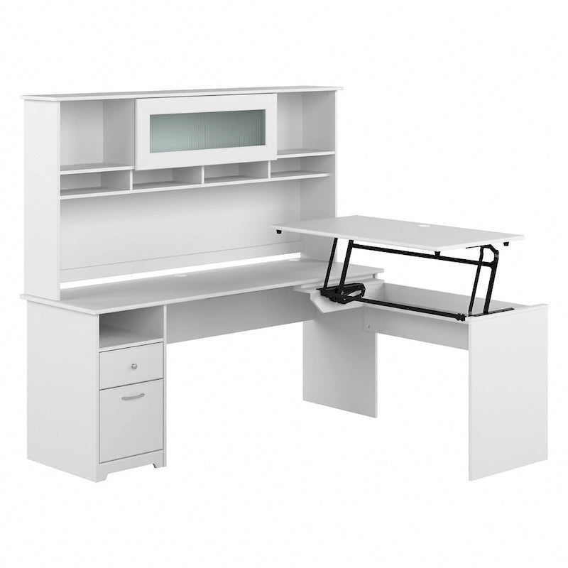 Scrivania angolare con mobile pensile regolabile in altezza, da 72", multicolore, 1 posto