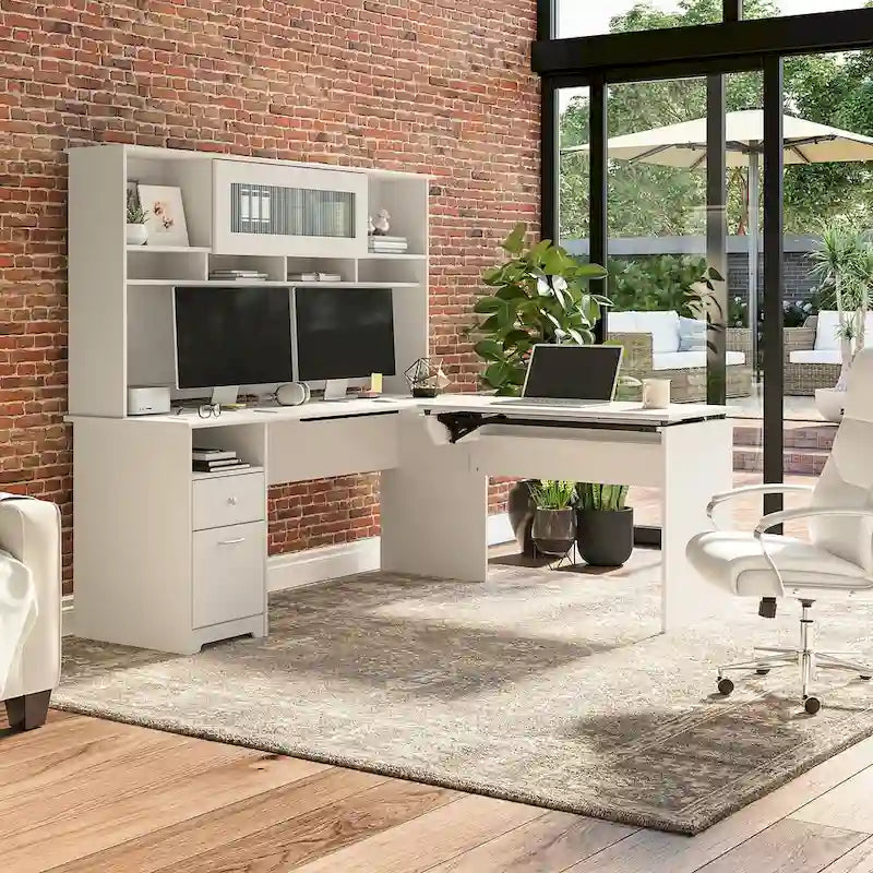 Scrivania angolare con mobile pensile regolabile in altezza, da 72", multicolore, 1 posto