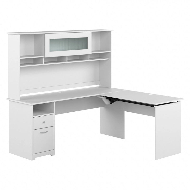 Scrivania angolare con mobile pensile regolabile in altezza, da 72", multicolore, 1 posto