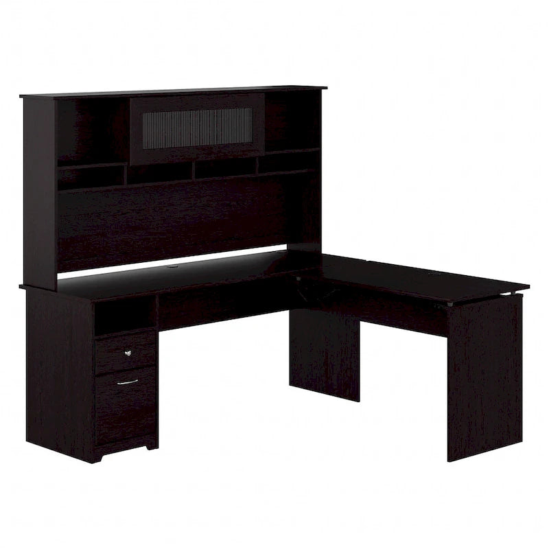 Scrivania angolare con mobile pensile regolabile in altezza, da 72", multicolore, 1 posto