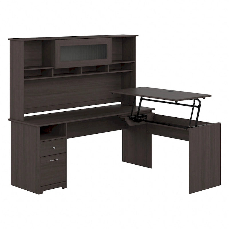 Scrivania angolare con mobile pensile regolabile in altezza, da 72", multicolore, 1 posto