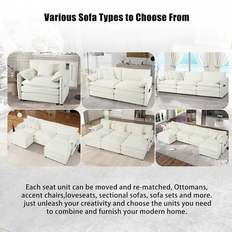 Divano sezionale modulare in ciniglia blu/beige/nero, 6 posti