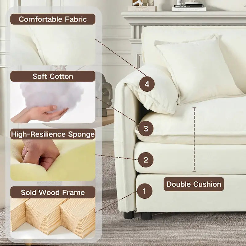Divano sezionale modulare in ciniglia blu/beige/nero, 6 posti