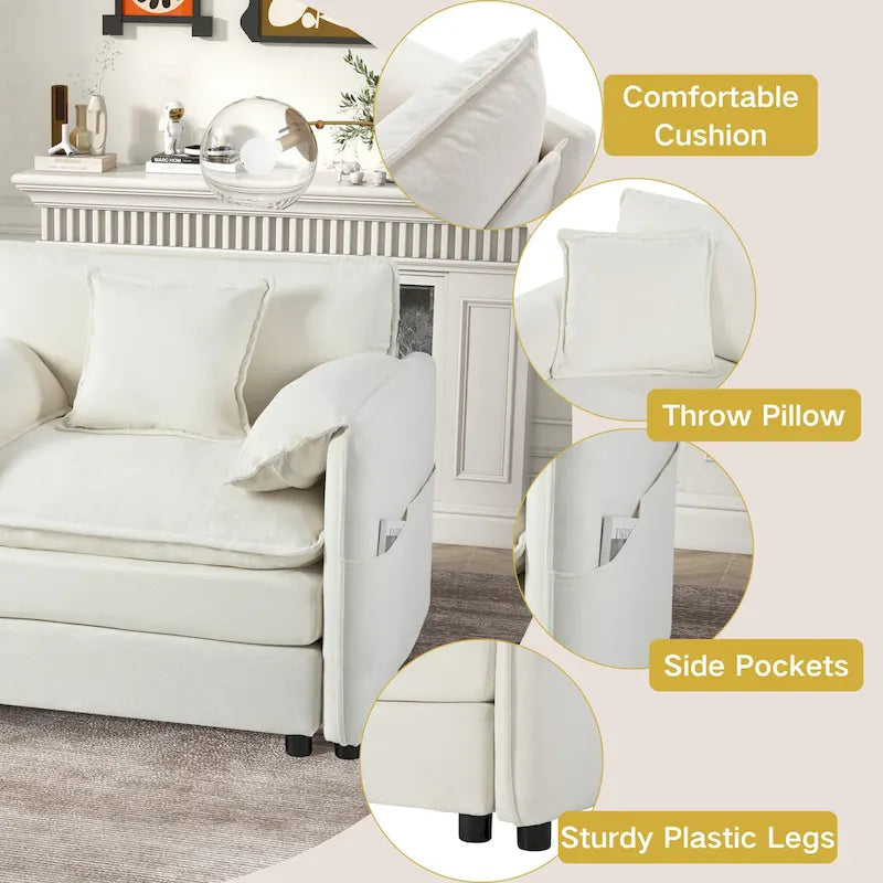 Divano sezionale modulare in ciniglia blu/beige/nero, 6 posti