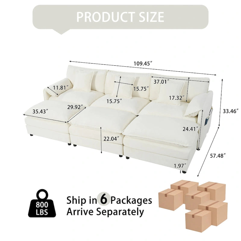 Divano sezionale modulare in ciniglia blu/beige/nero, 6 posti