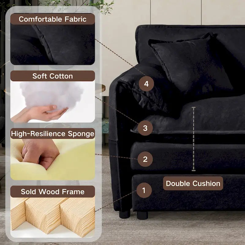 Divano sezionale modulare in ciniglia blu/beige/nero, 6 posti