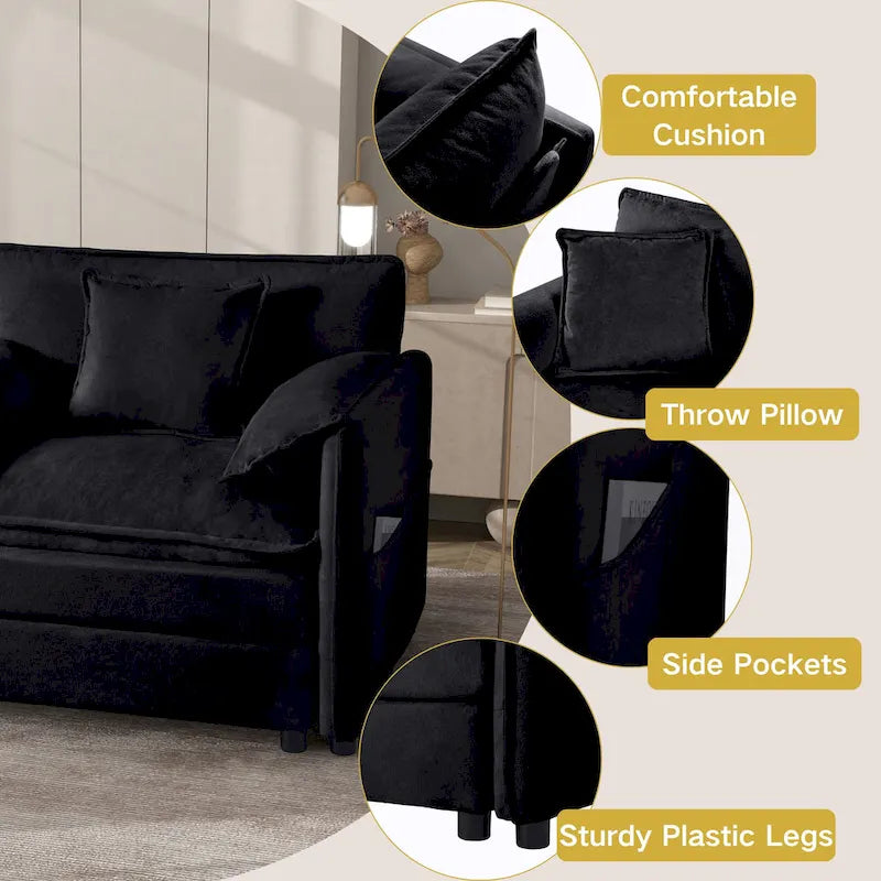 Divano sezionale modulare in ciniglia blu/beige/nero, 6 posti