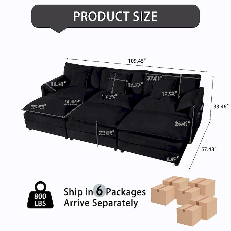 Divano sezionale modulare in ciniglia blu/beige/nero, 6 posti