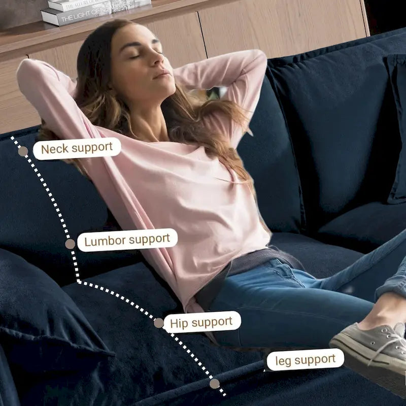 Divano sezionale modulare in ciniglia blu/beige/nero, 6 posti
