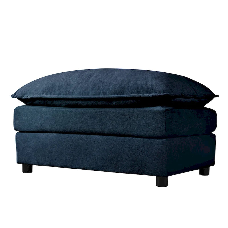 Divano sezionale modulare in ciniglia blu/beige/nero, 6 posti