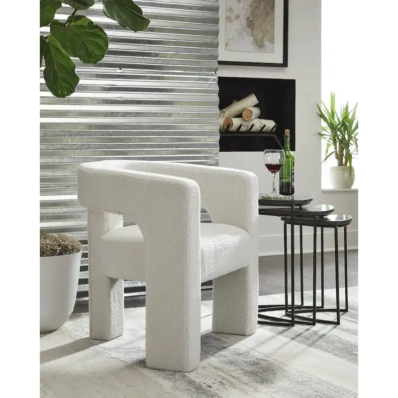 Poltrona a botte in tessuto bouclé nero/beige, seduta singola
