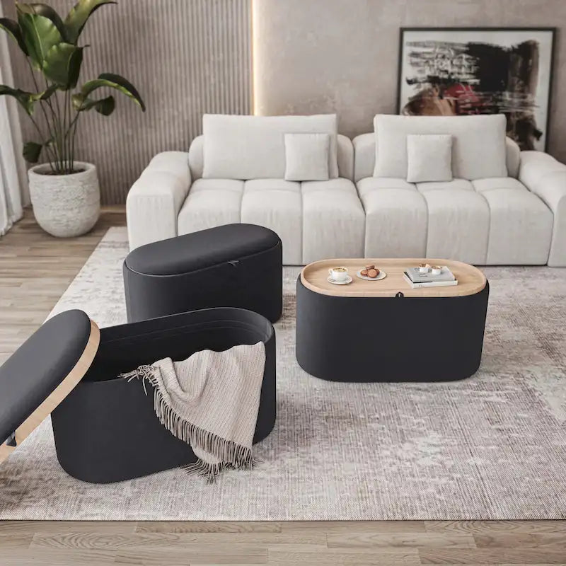 Pouf versatile reversibile con ampio vano contenitore per un soggiorno elegante