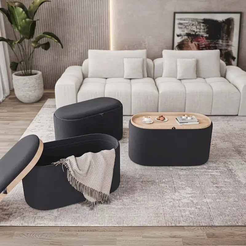 Pouf versatile reversibile con ampio vano contenitore per un soggiorno elegante